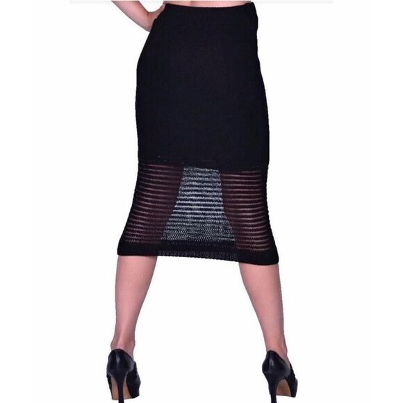 NWT Womens Rohab Semi-Sheer Sweater Knit Midi Pencil Skirt in Black - Sz L - Picture 2 of 4